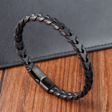 21CM Stainless steel genuine leather woven bracelet