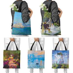 Monet Sunrise Impressionist Oil Painting Digital Printing Canvas Bag