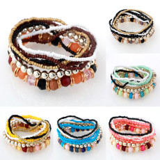 Bohemian 4-layer rice bead mixed multi-color bracelet