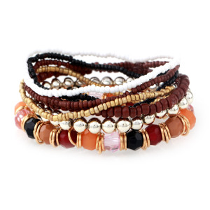 Bohemian 4-layer rice bead mixed multi-color bracelet