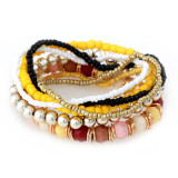 Bohemian 4-layer rice bead mixed multi-color bracelet