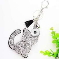 20MM Snaps button jewelry wholesale Korean velvet inlaid diamond cute cat tassel key chain