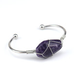 Handmade silver copper wire wound natural crystal natural stone hexahedron bracelet