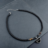 Stainless steel love engraved gem necklace