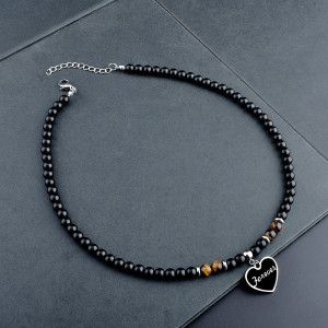 Stainless steel love engraved gem necklace