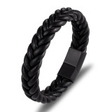 21CM Multi-layer braided stainless steel leather magnetic buckle bracelet