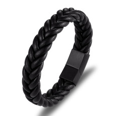 21CM Multi-layer braided stainless steel leather magnetic buckle bracelet