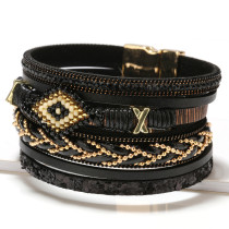 Eyes rice beads hand-woven leather magnet clasp bracelet