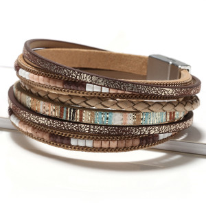 Bohemian bracelet hand-woven leather alloy magnetic buckle bracelet
