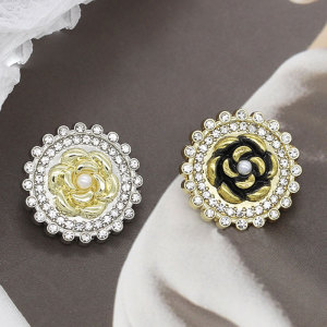 23MM Metal camellia pearl diamond snap button charms