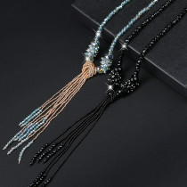 Crystal long tassel necklace
