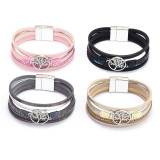 Bohemian magic color bracelet water diamond life tree PU woven leather bracelet