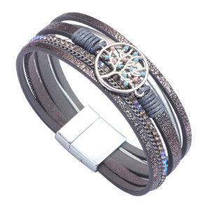 Bohemian magic color bracelet water diamond life tree PU woven leather bracelet