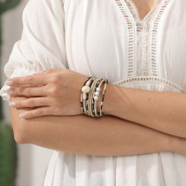 Multi-layer leopard pearl magnetic leather bracelet