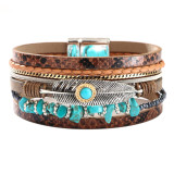 Feather rubble multi-layer leather bracelet