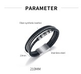 Stainless steel Multi-layer woven leather bracelet