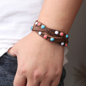 Genuine leather Turquoise inlaid leather bracelet
