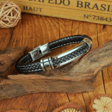 Stainless steel woven leather bracelet