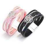Bohemian magic color bracelet water diamond life tree PU woven leather bracelet