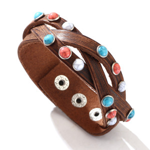 Genuine leather Turquoise inlaid leather bracelet