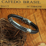 Stainless steel woven leather bracelet