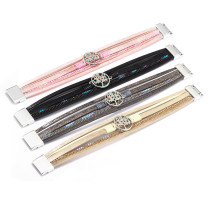 Bohemian magic color bracelet water diamond life tree PU woven leather bracelet
