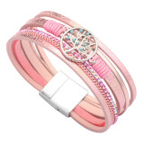 Bohemian magic color bracelet water diamond life tree PU woven leather bracelet