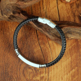 Stainless steel woven leather bracelet