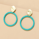 Bohemian colored rice bead ring earrings