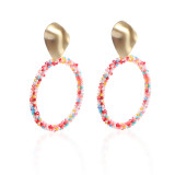 Bohemian colored rice bead ring earrings