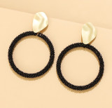 Bohemian colored rice bead ring earrings