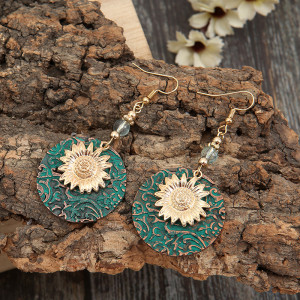 Double-layer sunflower pattern earrings vintage fashion ear