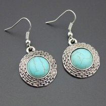 Round Turquoise Necklace Earrings Two Piece Set
