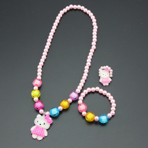 Children's Resin Necklace Bracelet Four Piece Set Ring Earrings Girls' Plastic Flower Set