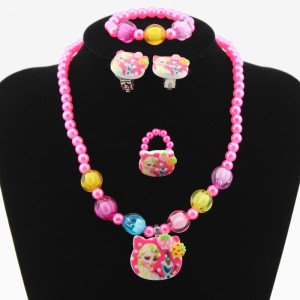 Children's Resin Necklace Bracelet Four Piece Set Ring Earrings Girls' Plastic Flower Set