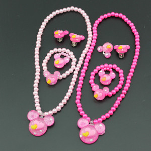 Children's Resin Necklace Bracelet Four Piece Set Ring Earrings Girls' Plastic Flower Set