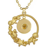 Seahorse Mermaid Shell Metal Pendant 60CM Necklace fit 20MM Snaps button jewelry wholesale