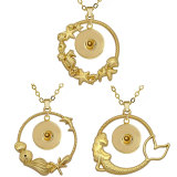 Seahorse Mermaid Shell Metal Pendant 60CM Necklace fit 20MM Snaps button jewelry wholesale