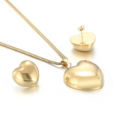 Stainless steel hollow heart shaped love circular large pendant necklace earrings set Mother's Day gift