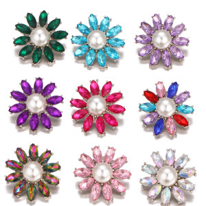20MM design snap Silver Plated With rhinestones and pearl charms snaps jewerly