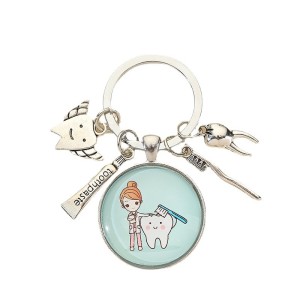 Keychain Pendant Teeth Glass Toothbrush Toothpaste Keyring