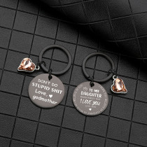 Black Mother's Day Stainless Steel Round Key Chain