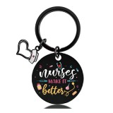 Black Nurse's Day Stainless Steel Round Plate Color Printing Keychain