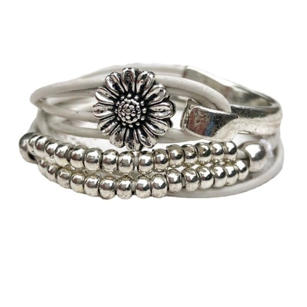 Daisy Bracelet Irregular Splice Flower Leather Rope Bracelet