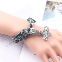 Metal Viking Thor Hammer Camouflage Woven Bracelet Ship Anchor Viking Bracelet