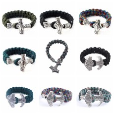 Metal Viking Thor Hammer Camouflage Woven Bracelet Ship Anchor Viking Bracelet