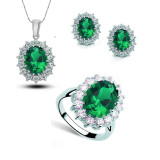 Copper Zircon  Earrings Ring Necklace Set