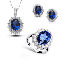 Copper Zircon  Earrings Ring Necklace Set