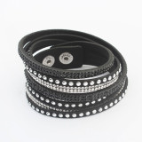Long leather hot drill multi-layer woven bracelet