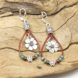 Bohemian Leather Rope Flower Jade Beaded Earrings